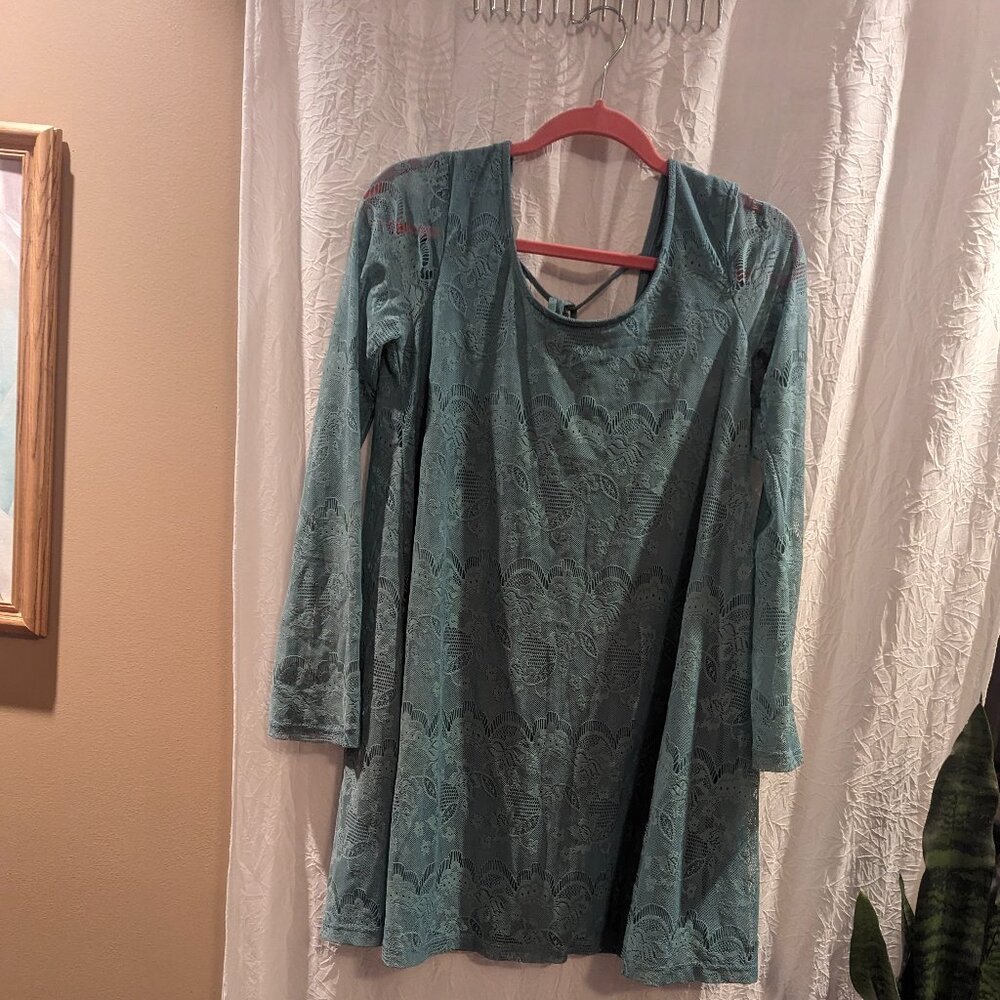 Altar'd State (Oversized) Small Teal Lace Mini Dress